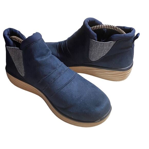 RYKA Niah Faux Suede Sz 10 Blue Slip-on Water Repellent Pleat Detail Ankle Boots - Picture 1 of 7